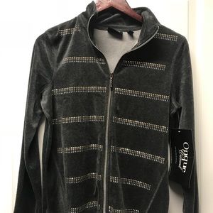 Onque Casual - Gray Velvet Zip-up Jacket